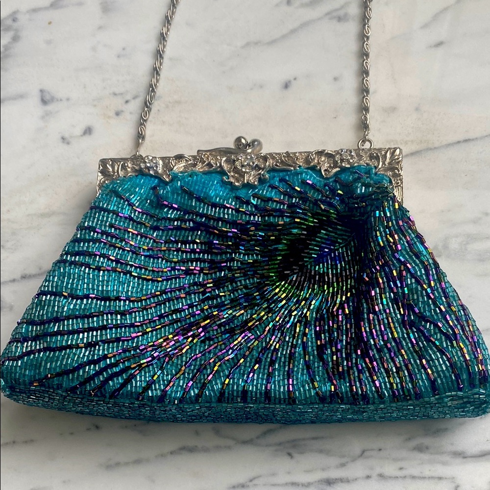 Elegant Teal Beaded Evening Bag